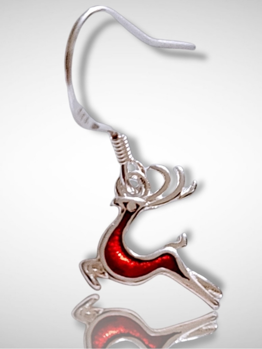 Sterling Silver & Red Dangle Reindeer Earrings Holiday Gift New!